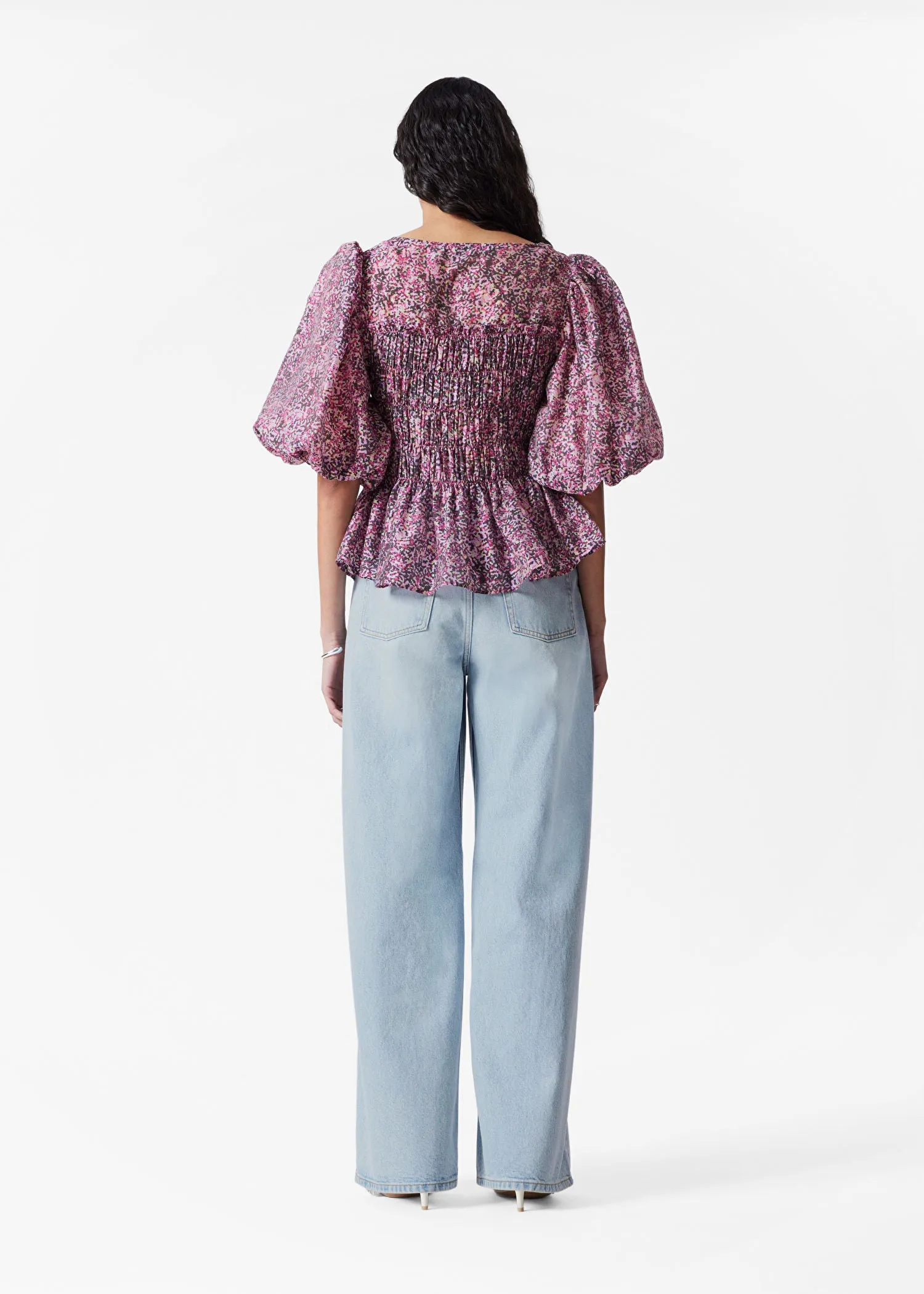 Smocked Puff-Sleeve Blouse