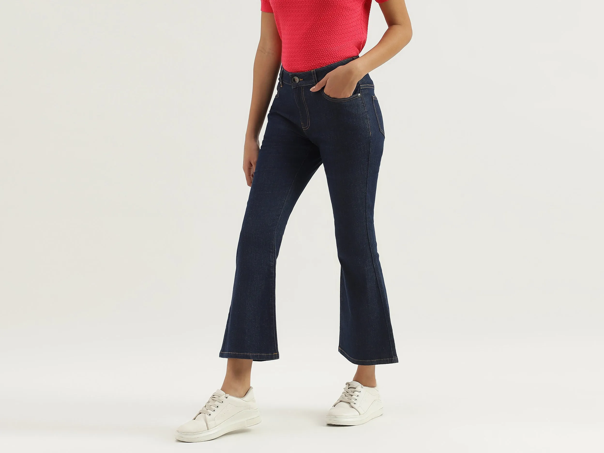 Solid Mid Waist Bootleg Jeans