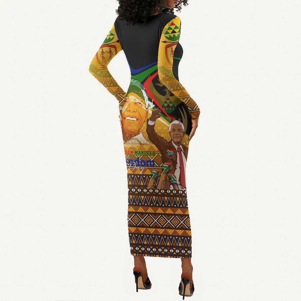 South Africa Heritage Nelson Mandela Long Sleeve Bodycon Dress Happy Freedom Day Victory Art DT02