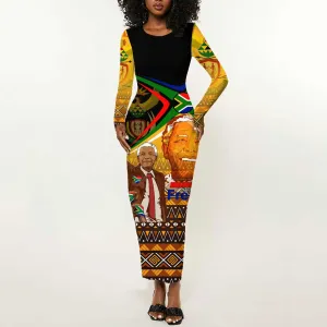 South Africa Heritage Nelson Mandela Long Sleeve Bodycon Dress Happy Freedom Day Victory Art DT02