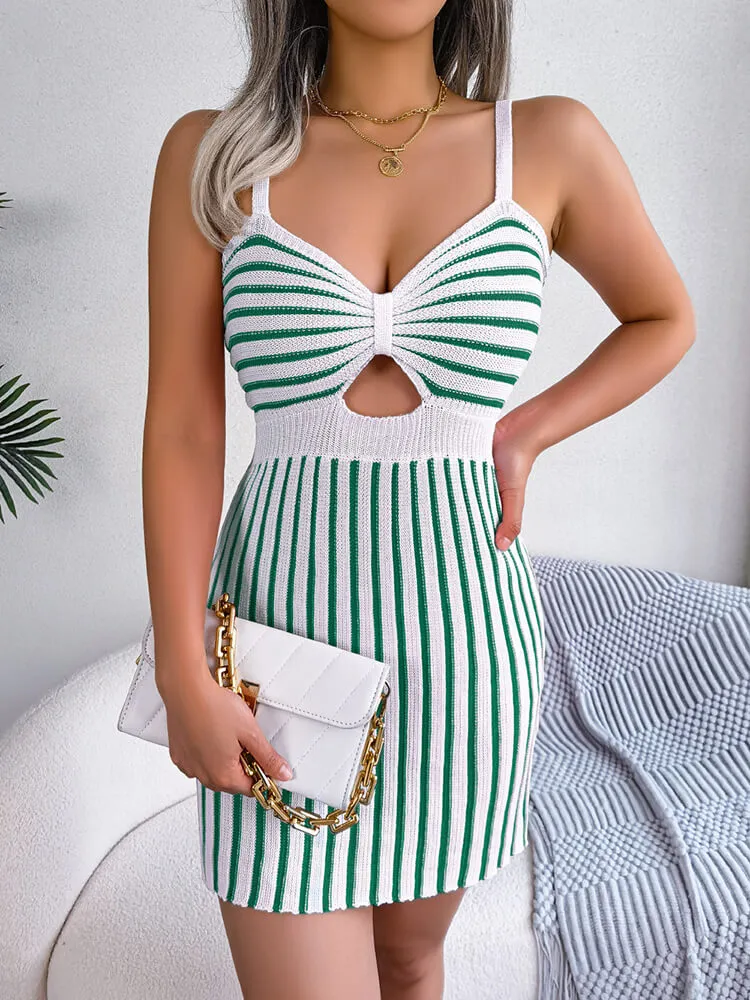 Spaghetti Strap Striped Knit Midi Dress