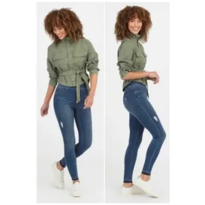 Spanx Distressed Raw Hem Skinny Jean Size Medium Blue