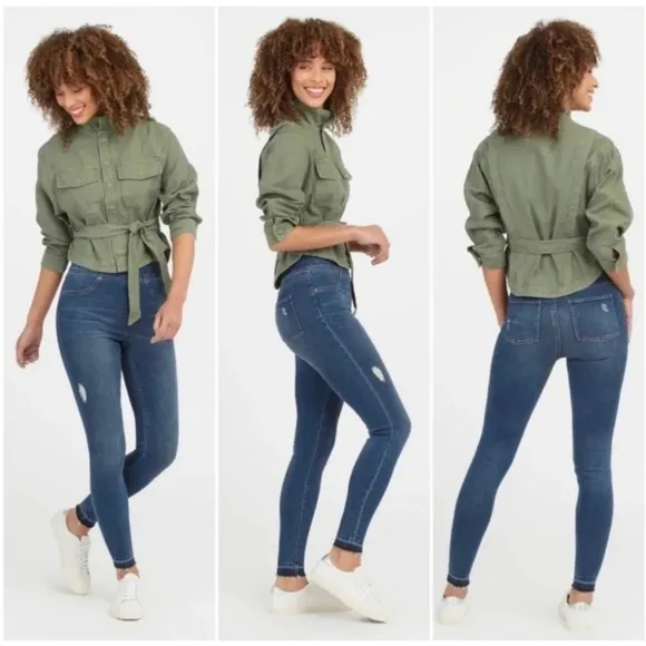 Spanx Distressed Raw Hem Skinny Jean Size Medium Blue