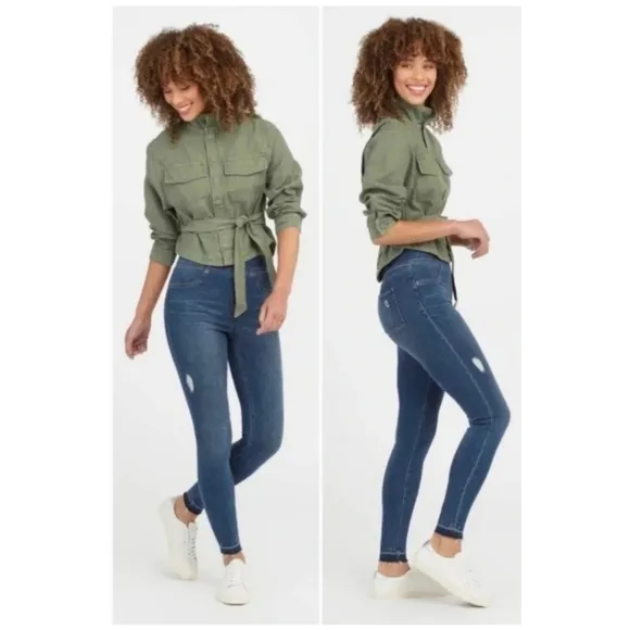 Spanx Distressed Raw Hem Skinny Jean Size Medium Blue