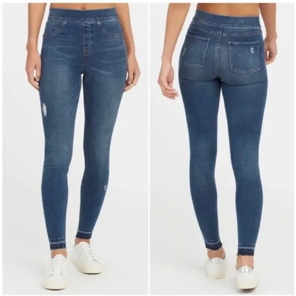 Spanx Distressed Raw Hem Skinny Jean Size Medium Blue