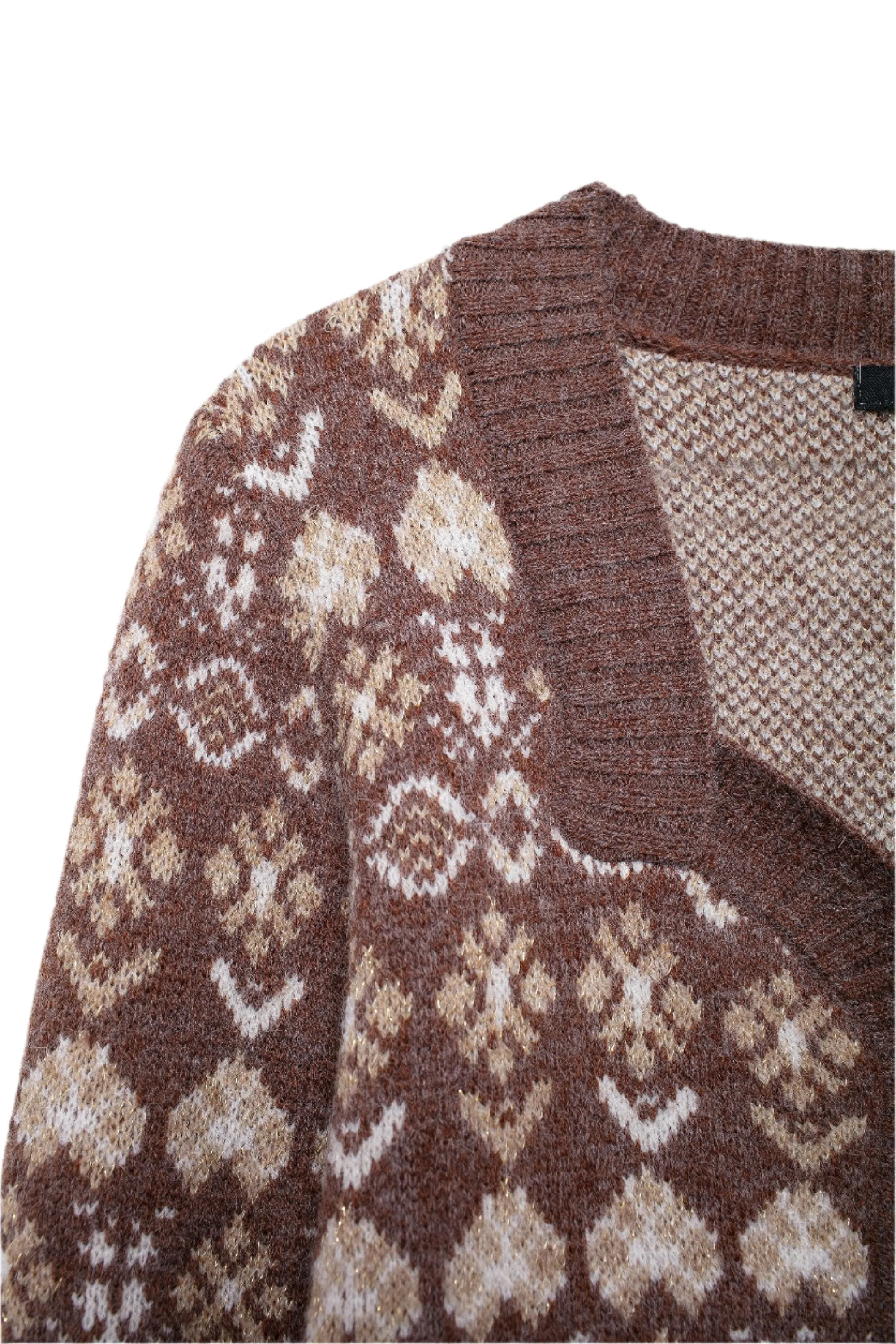 Square Neckline Print Cardigan Sweater