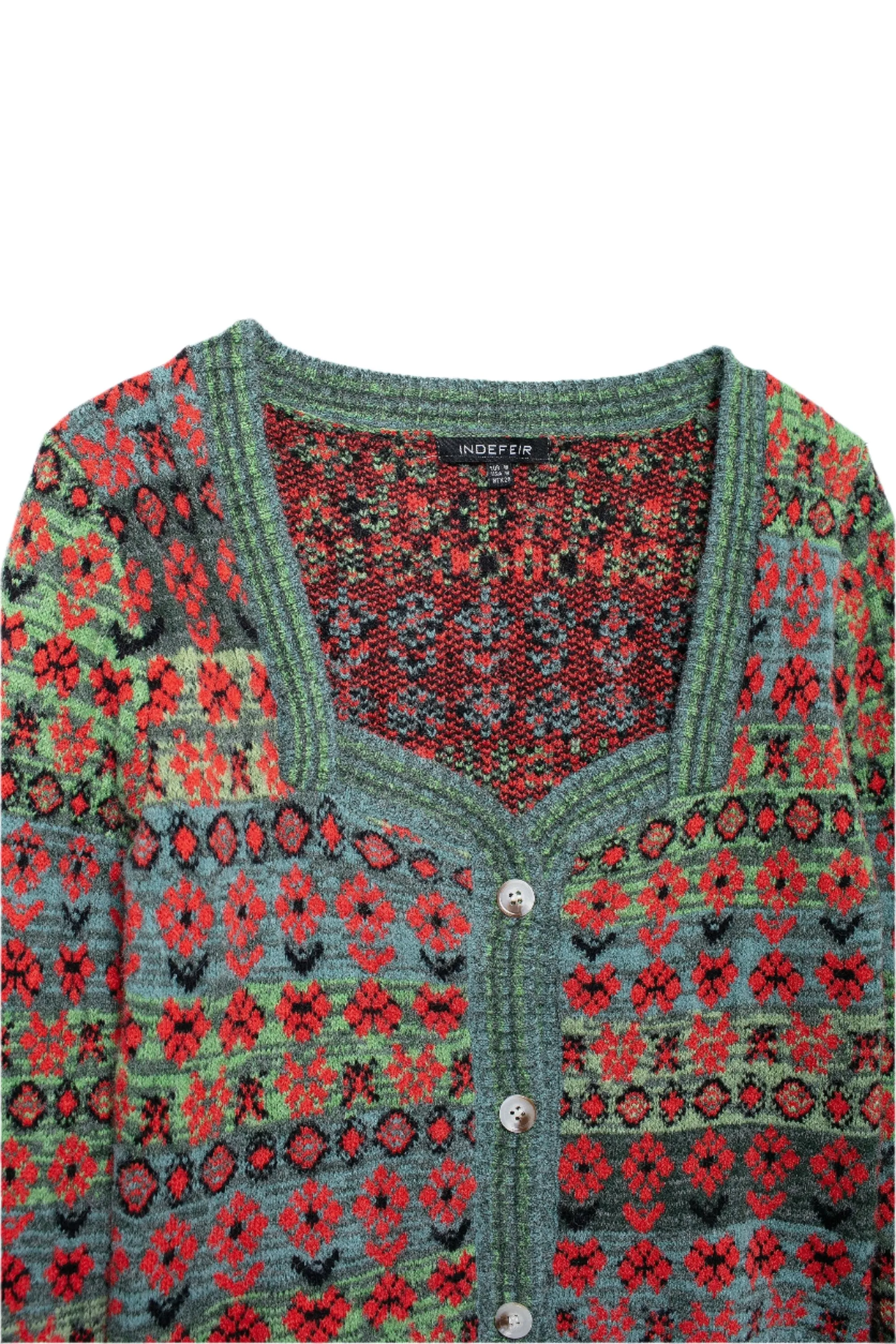 Square Neckline Print Cardigan Sweater