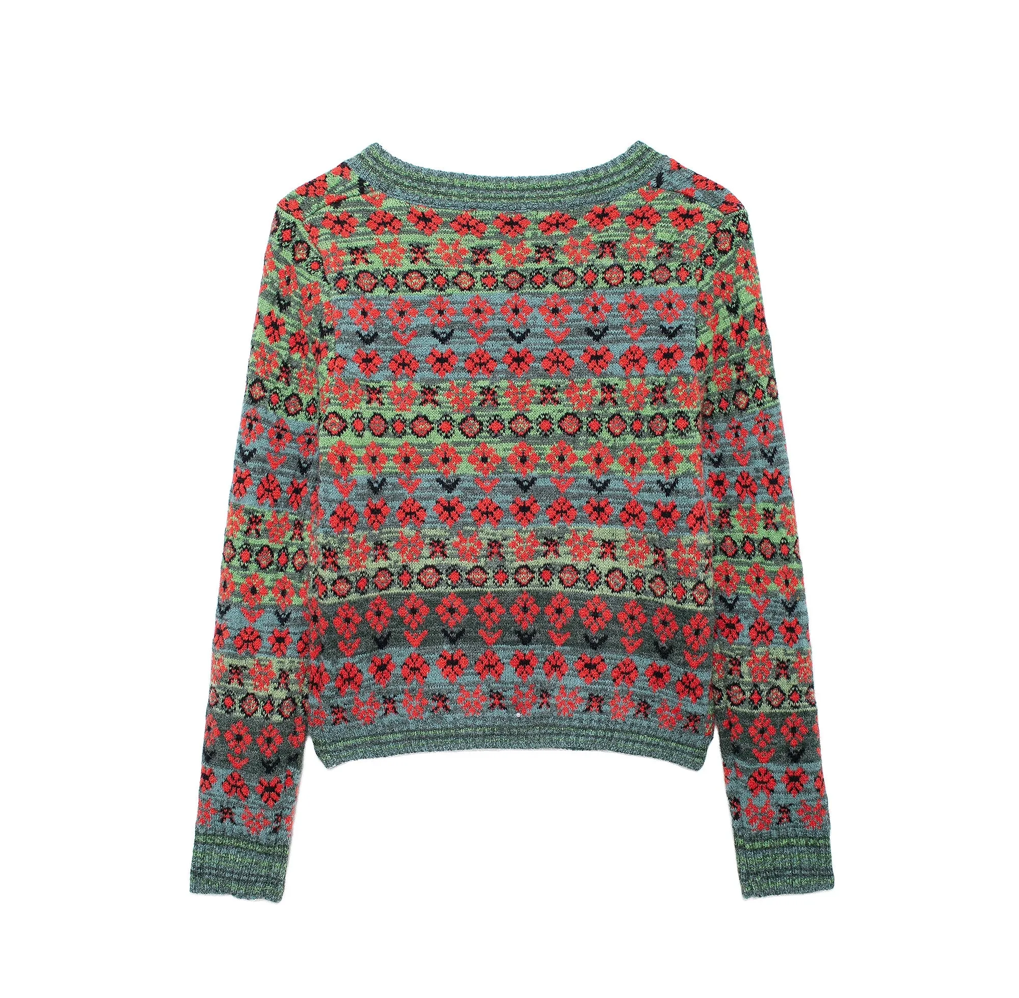 Square Neckline Print Cardigan Sweater