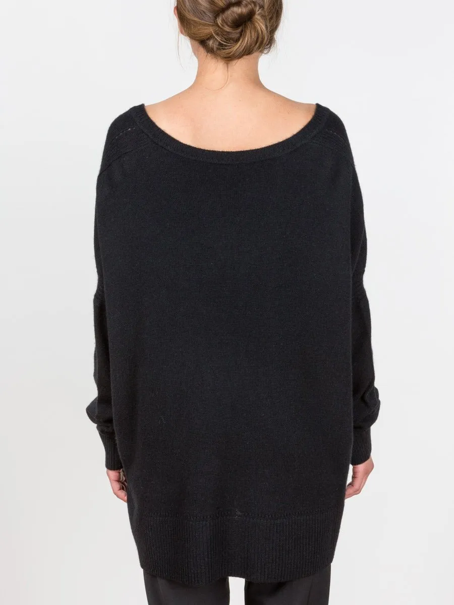 square v-neck sweater - black