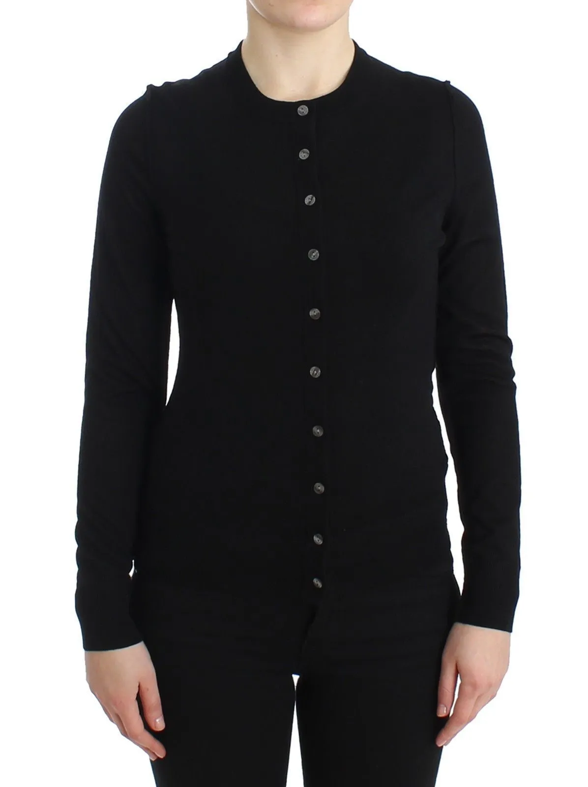 STAFF Black Wool Cardigan Sweater Crew Neck