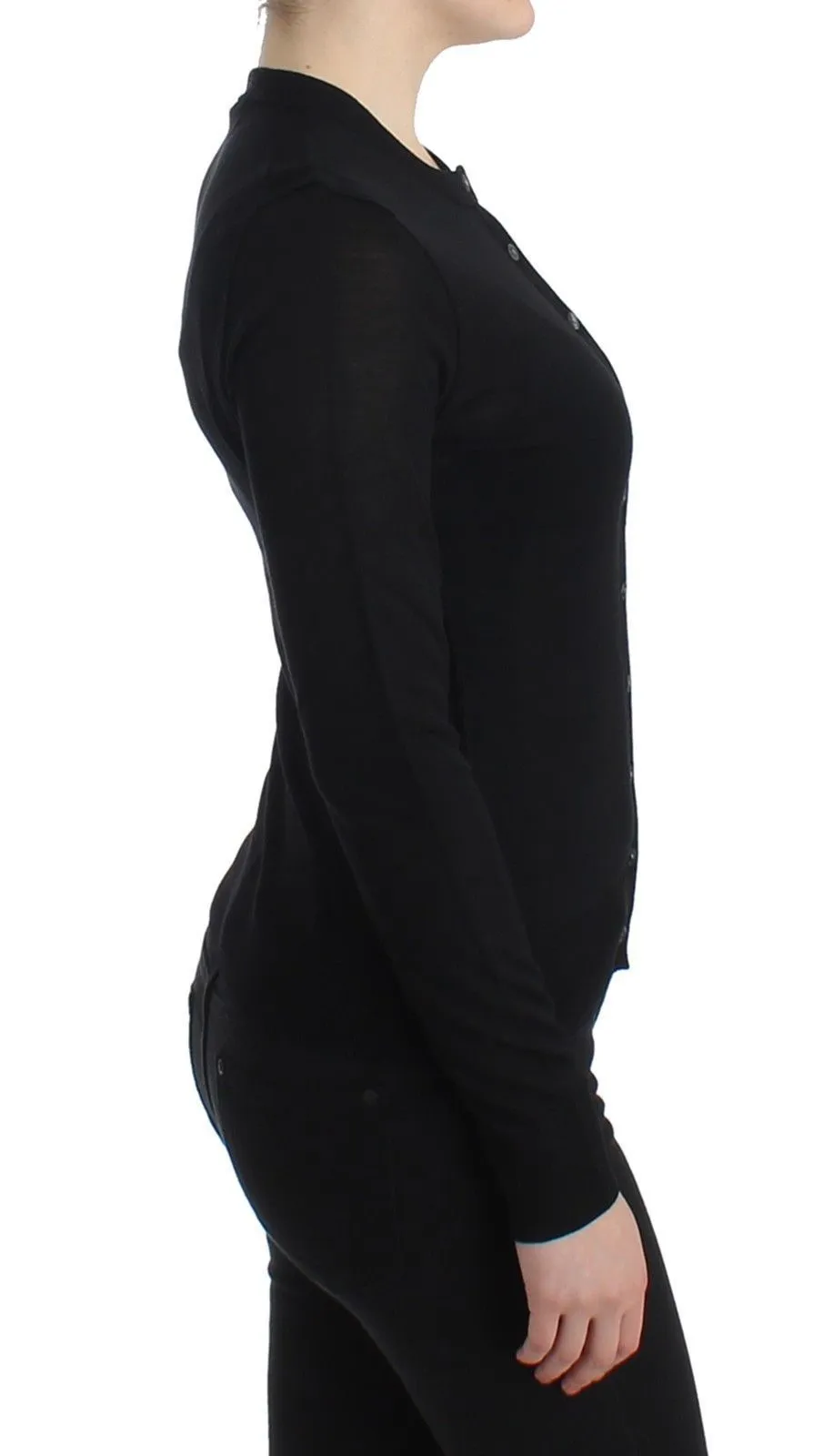STAFF Black Wool Cardigan Sweater Crew Neck