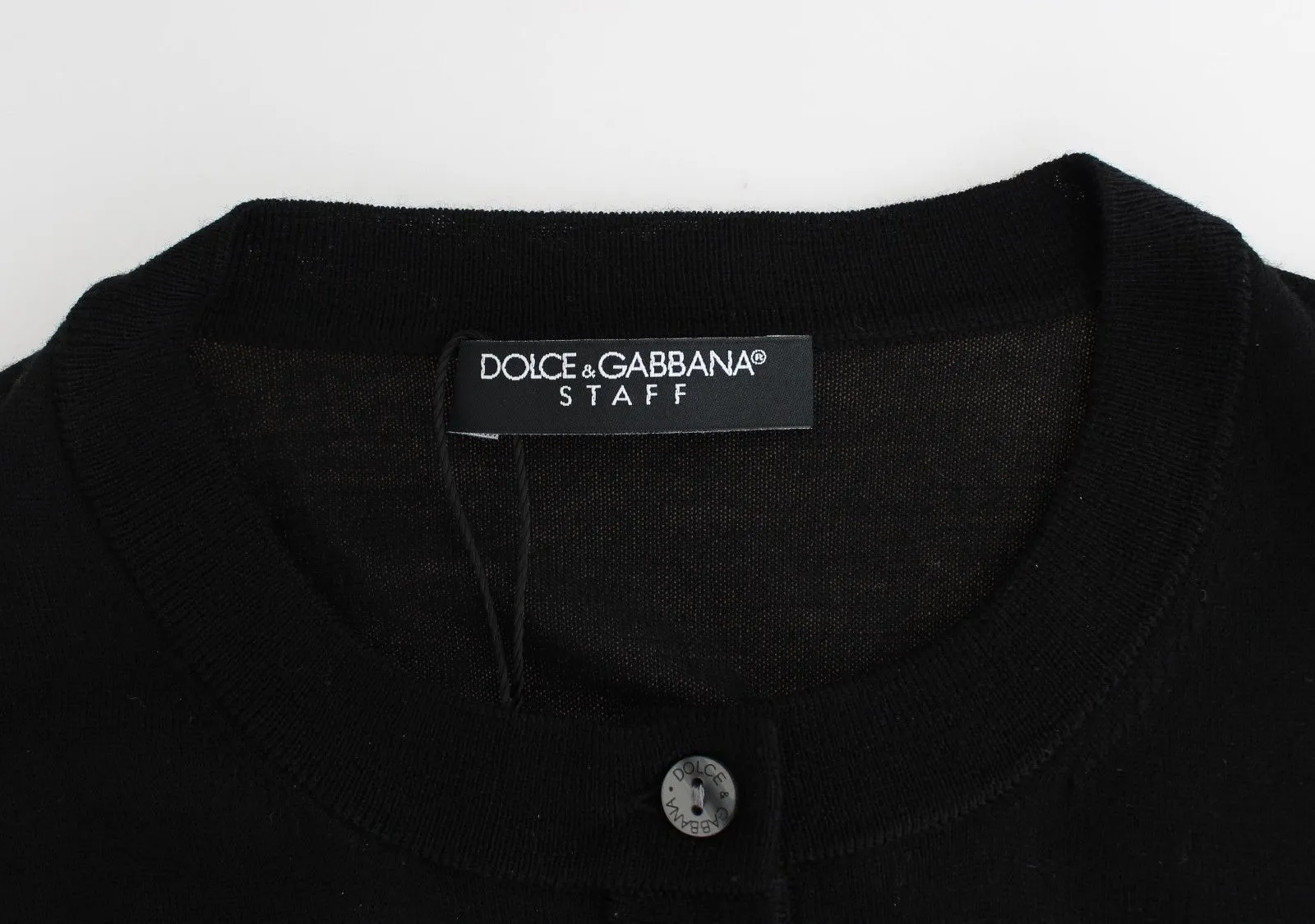 STAFF Black Wool Cardigan Sweater Crew Neck