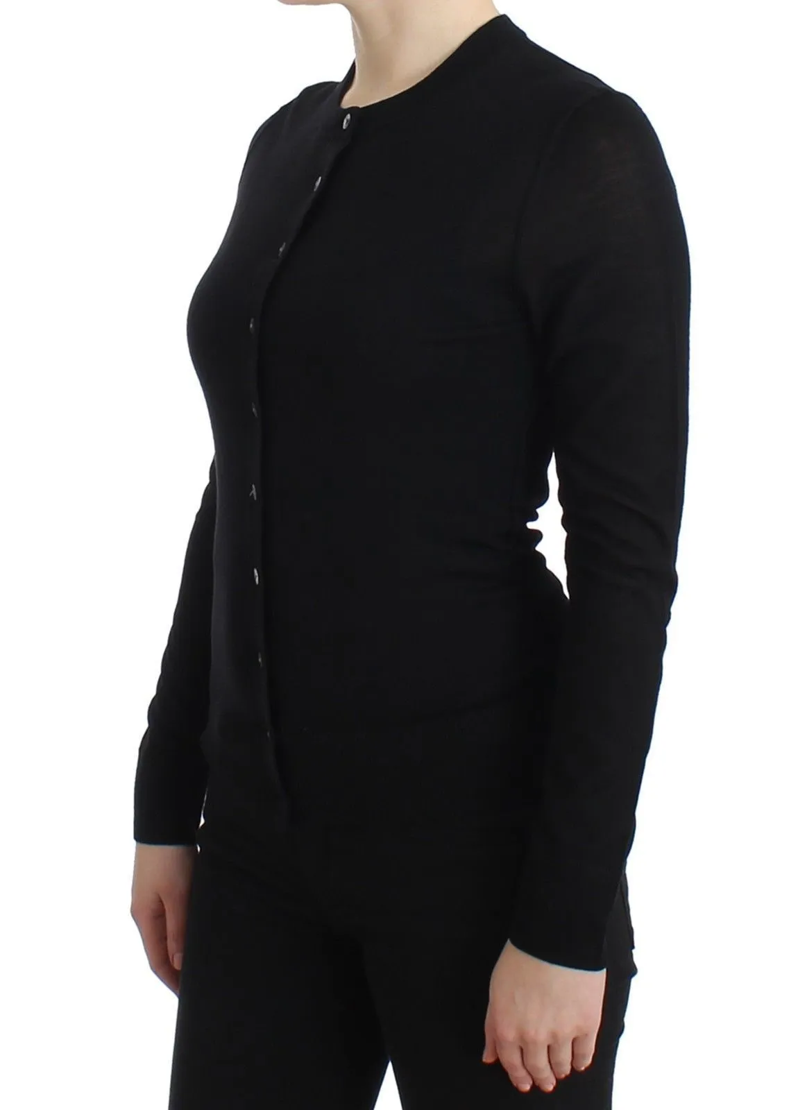 STAFF Black Wool Cardigan Sweater Crew Neck