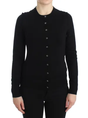 STAFF Black Wool Cardigan Sweater Crew Neck