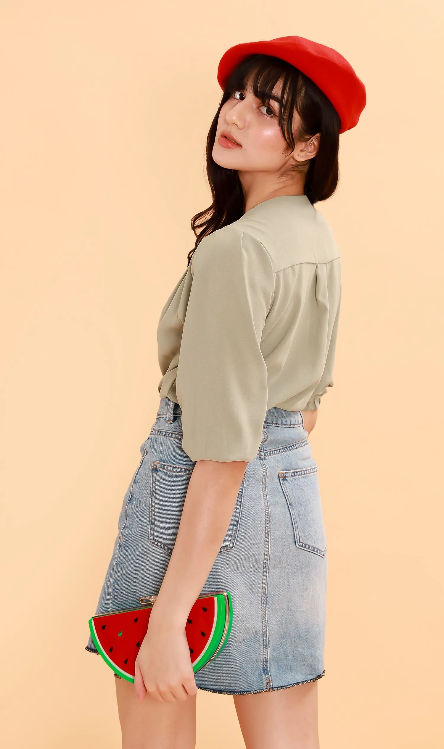 STELLA Button-Down Long-Sleeve Top (Sage)