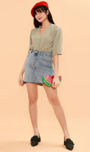 STELLA Button-Down Long-Sleeve Top (Sage)