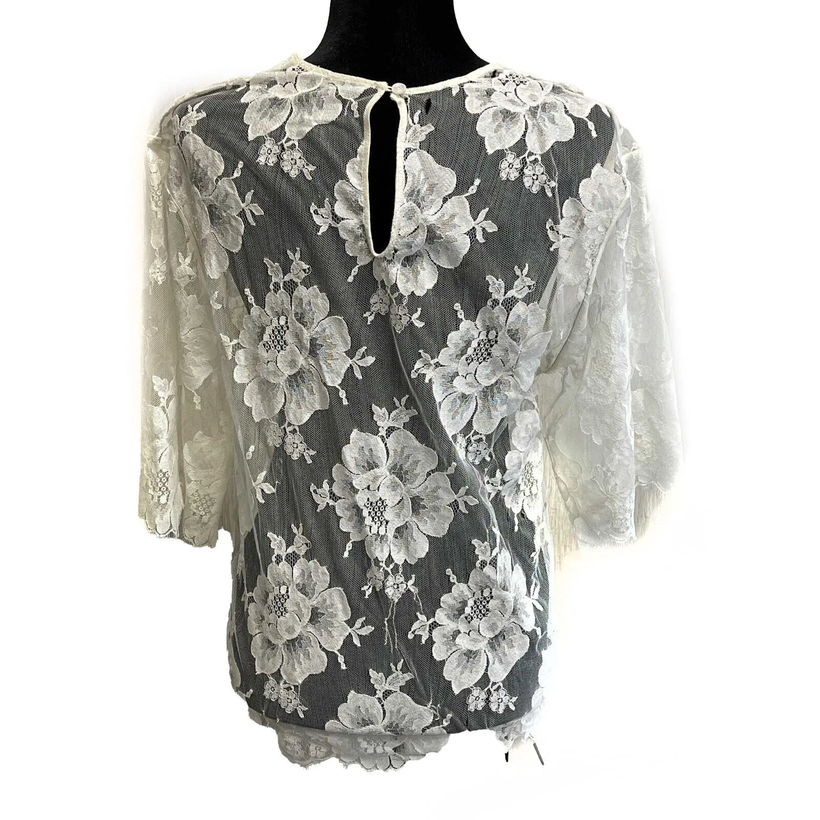 Stella McCartney Half-Sleeve Scalloped Lace Cream 38 US 2