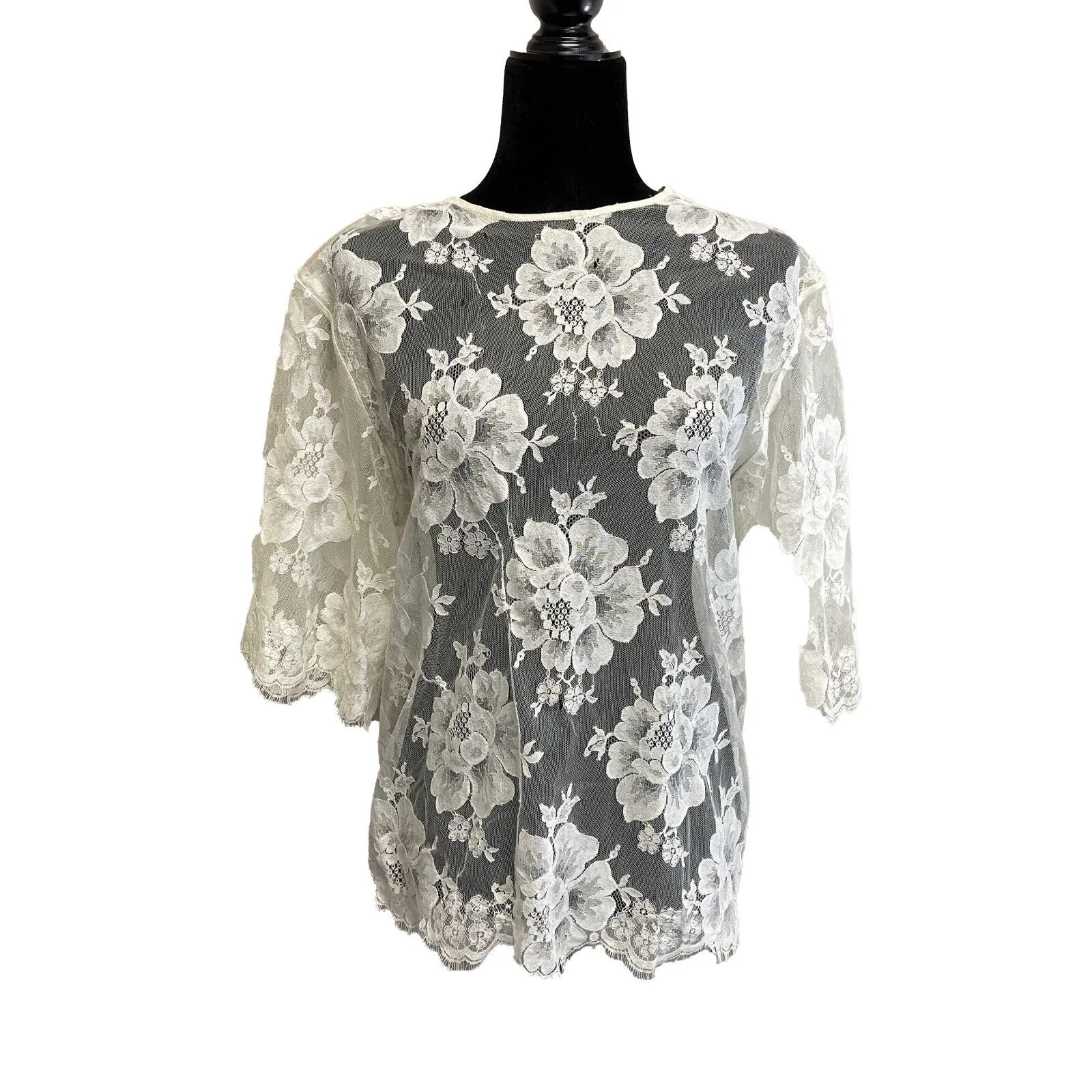Stella McCartney Half-Sleeve Scalloped Lace Cream 38 US 2