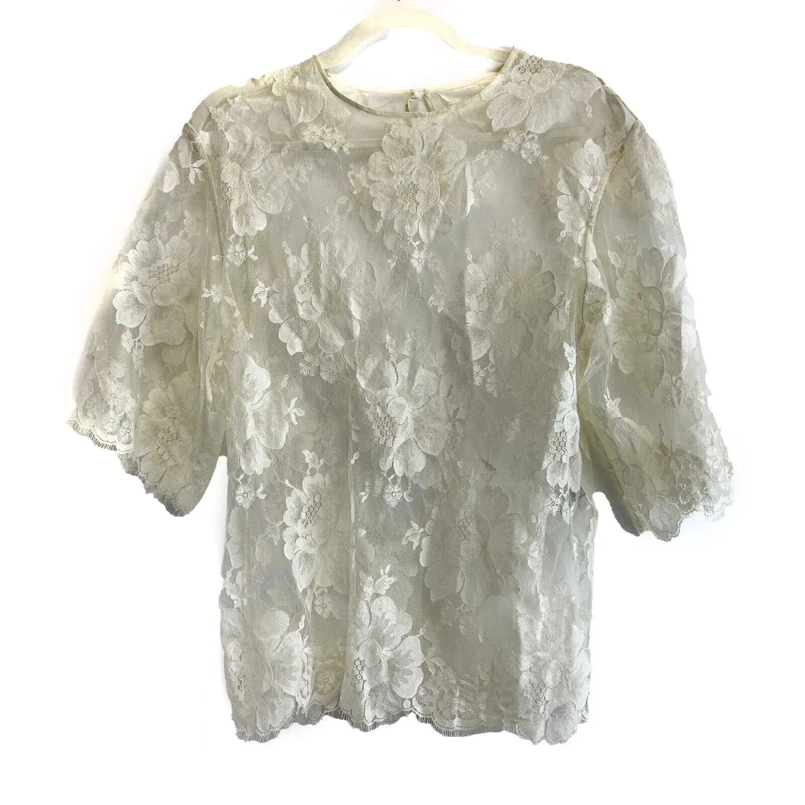 Stella McCartney Half-Sleeve Scalloped Lace Cream 38 US 2
