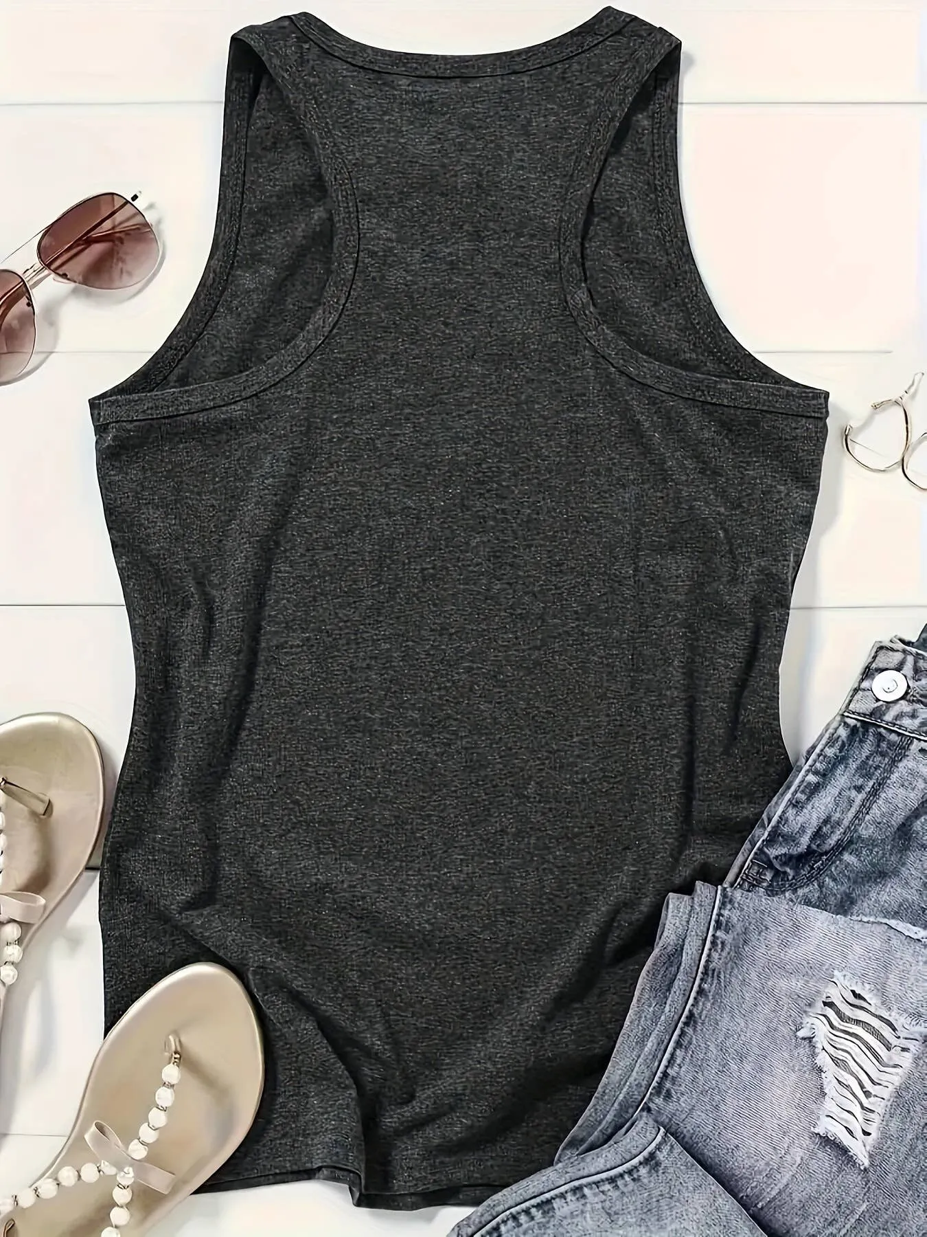 Stick Out Tongue USA Flag Print Crewneck Tank Top