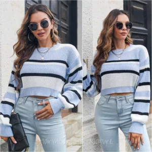 Stripe It Up Cropped Sweater - Blue