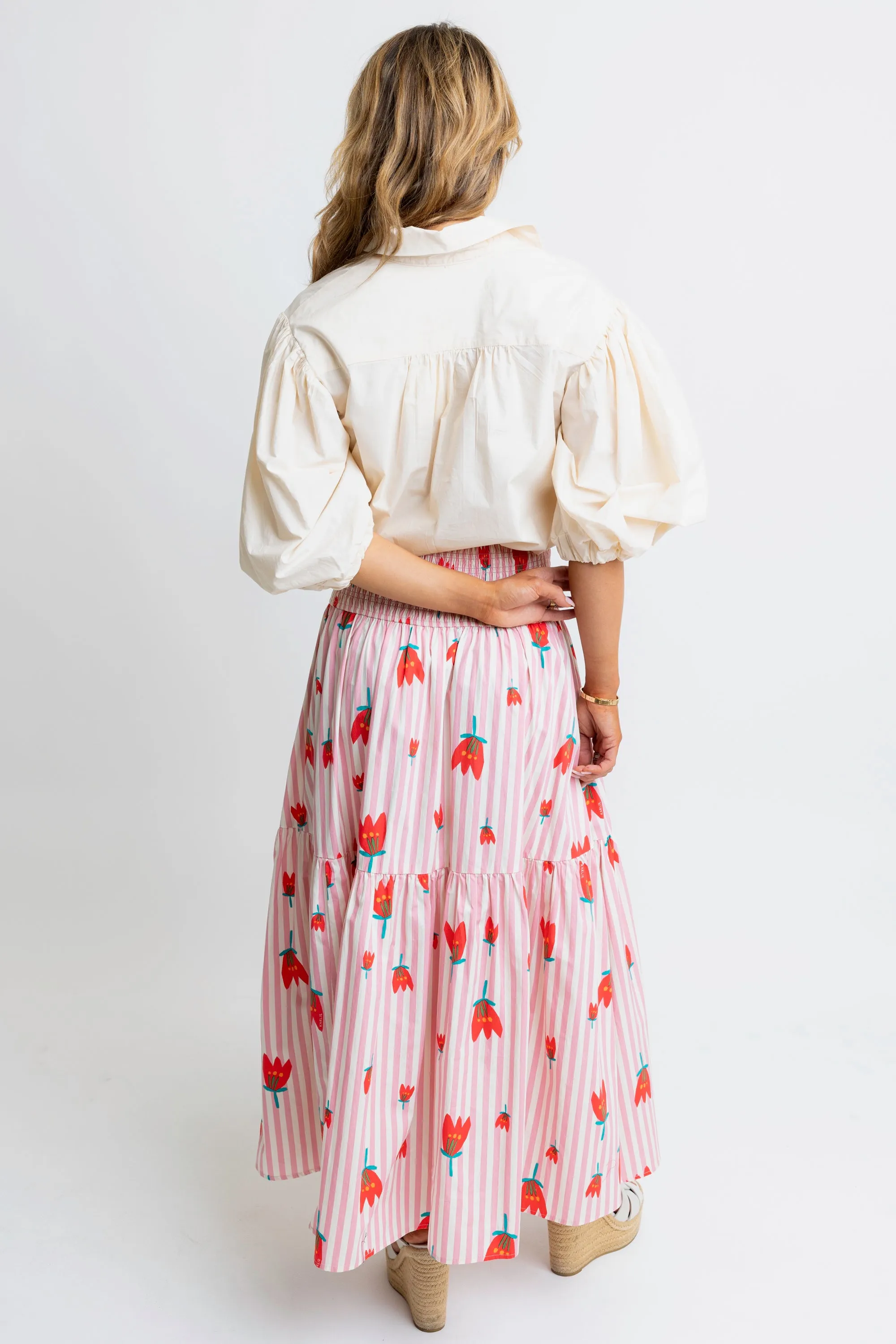 Striped Poppy Signature Smocked Maxi Skirt