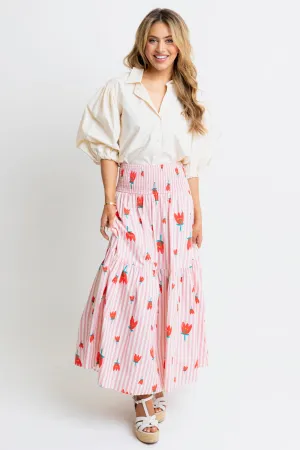 Striped Poppy Signature Smocked Maxi Skirt