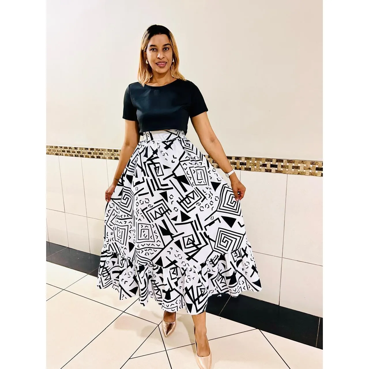 Summer High Waist Long Midi Skirts Set.