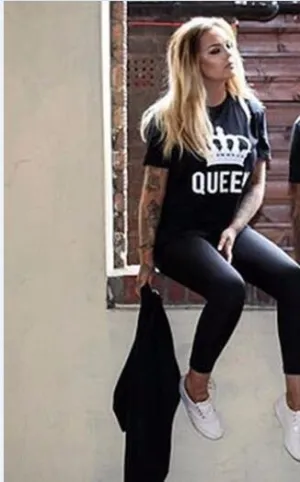 Summer Lovers Tshirt KING QUEEN Imperial Crown Couple T-shirt Women Men Funny Letter Print T Shirts His and Hers Gifts For Loved