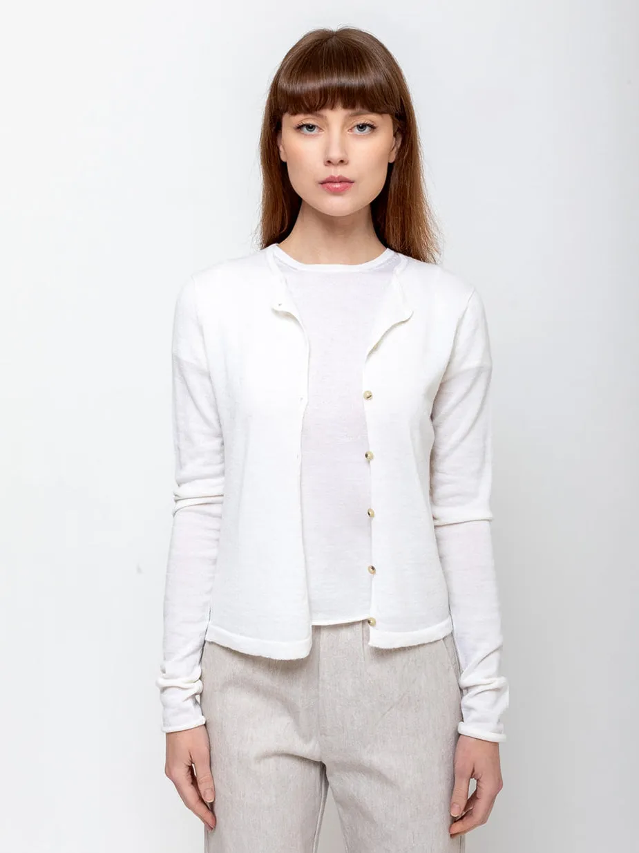 Super Fine Crewneck Cardigan - White