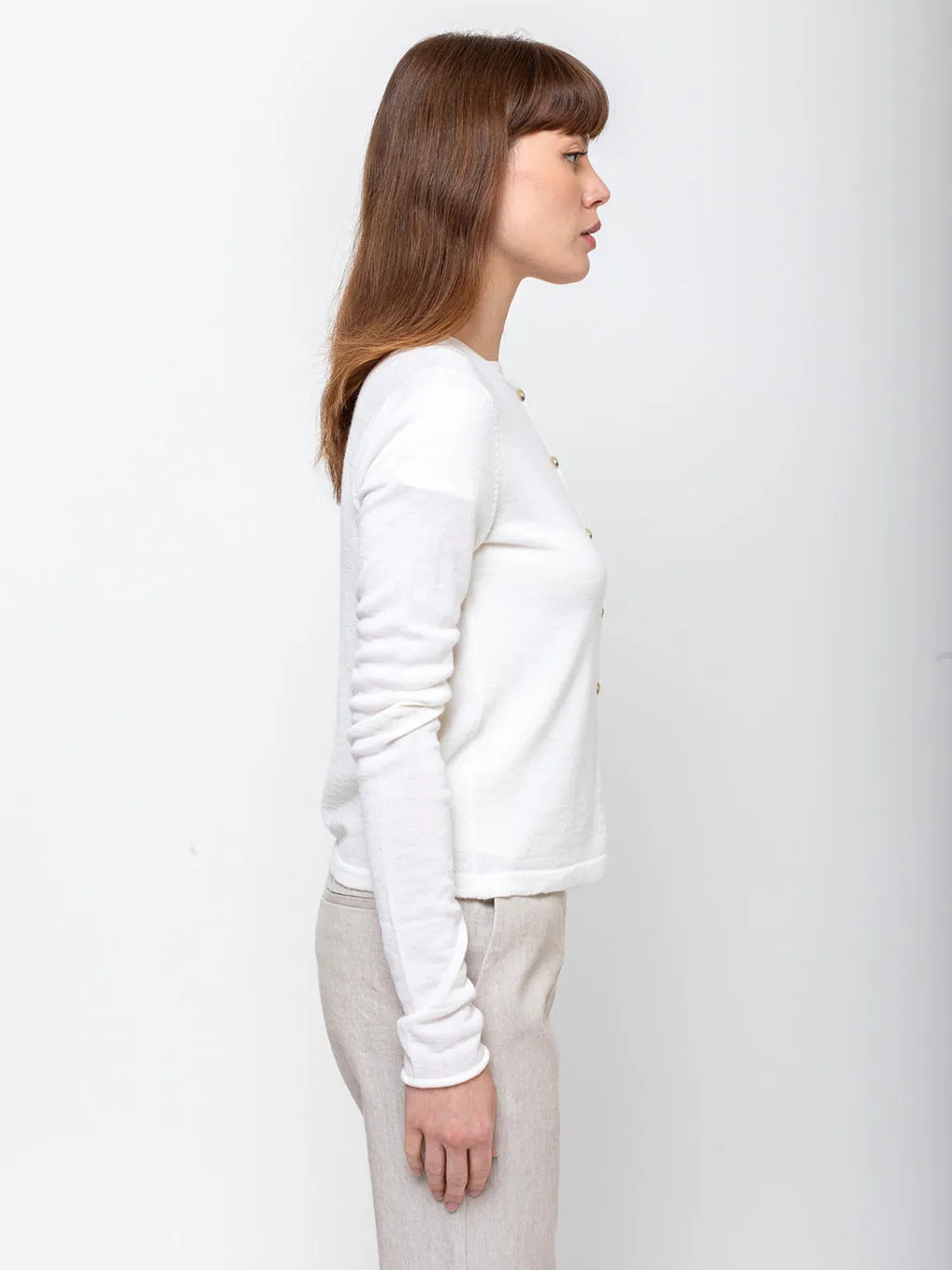 Super Fine Crewneck Cardigan - White