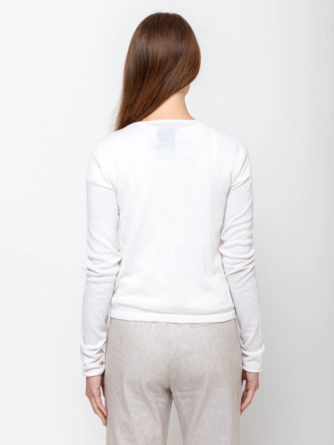 Super Fine Crewneck Cardigan - White