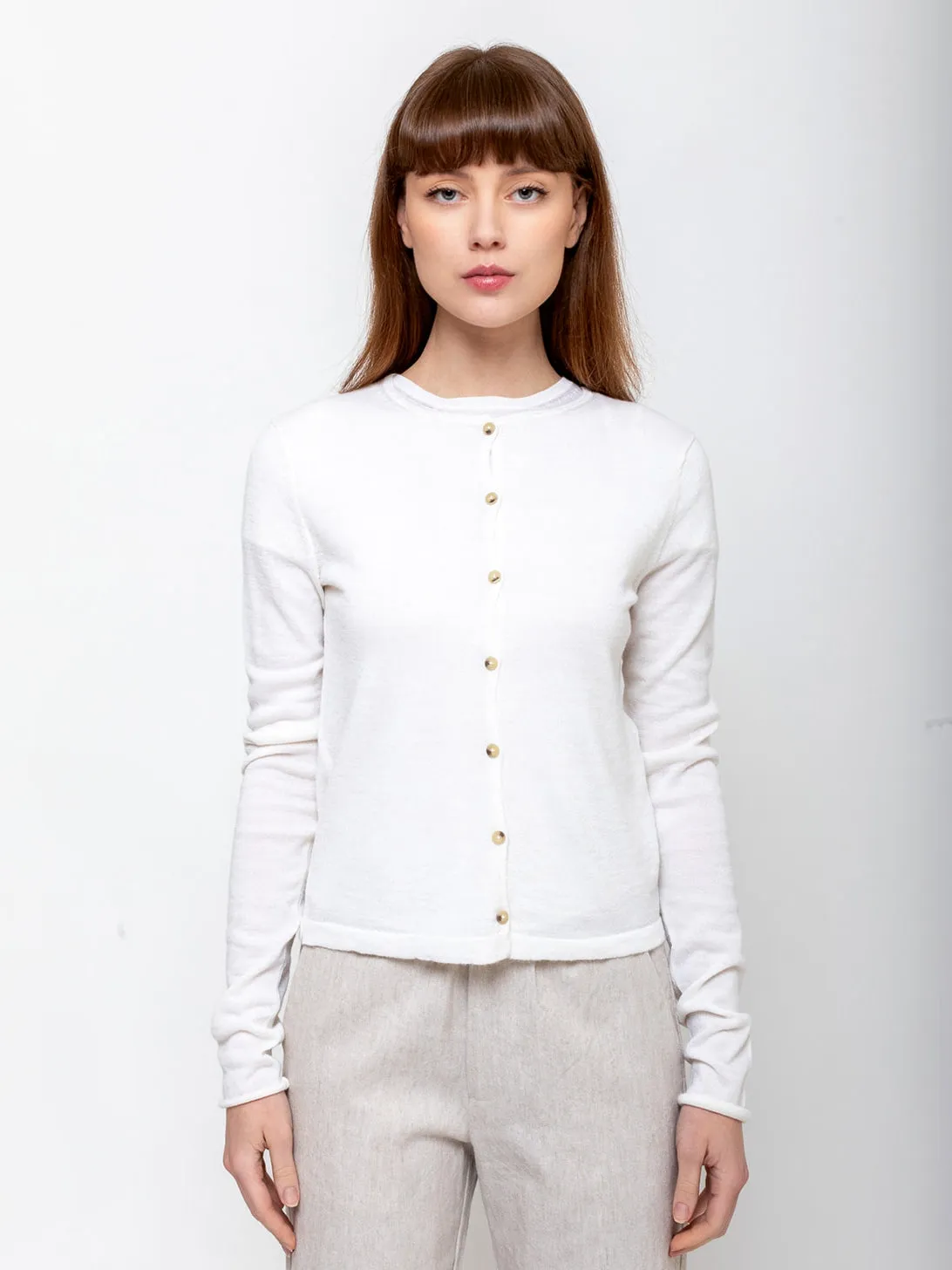 Super Fine Crewneck Cardigan - White