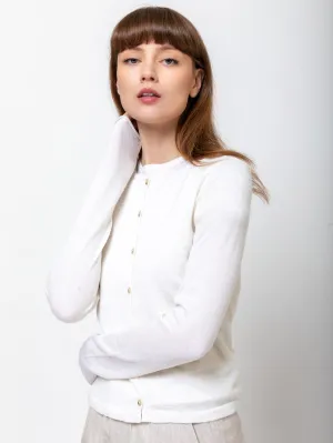 Super Fine Crewneck Cardigan - White