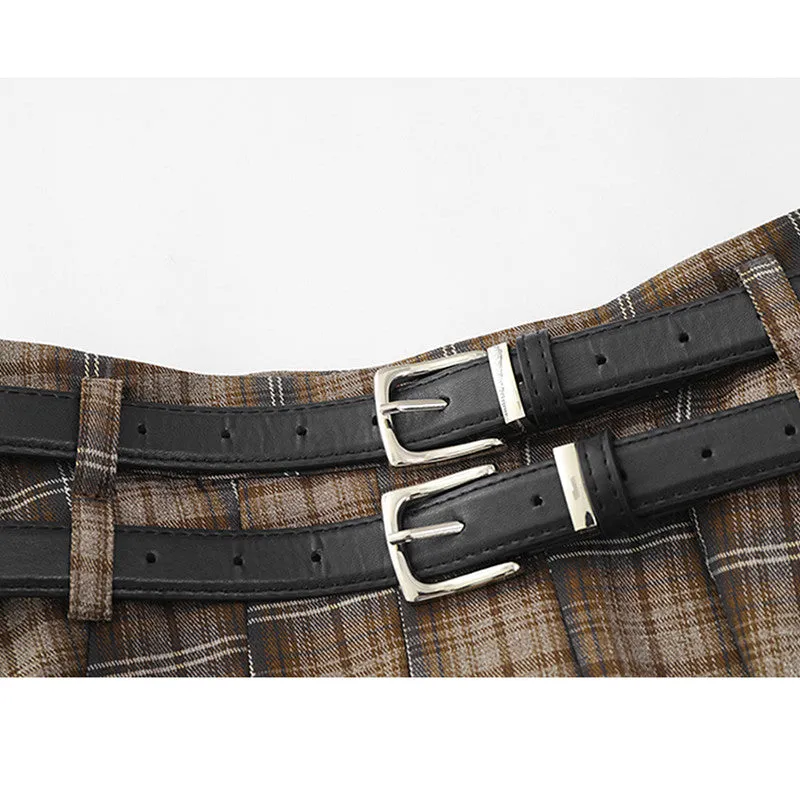 Sweet Cool Double Belt Pleated Skirt UB98142