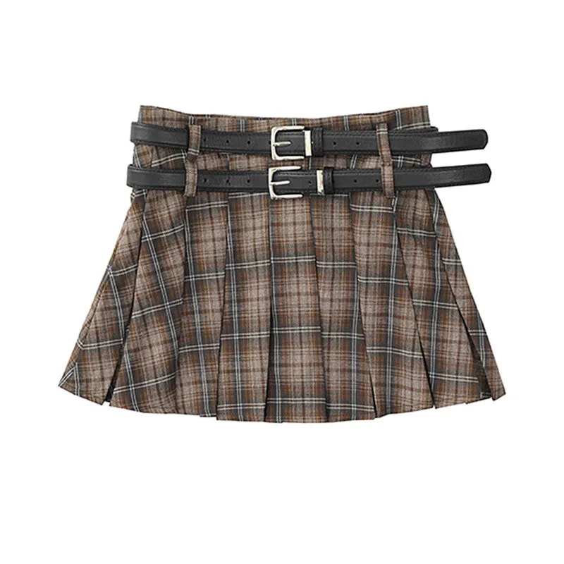 Sweet Cool Double Belt Pleated Skirt UB98142