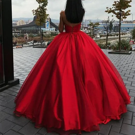 Sweetheart Lace-up Ball Gown Floor-length Red Long Big Prom Dress,MP441