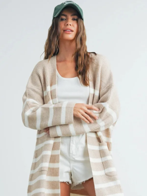 Taupe & Ivory Stripe Knitted Cardigan