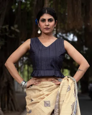 Textured Printed Silk Peplum Blouse