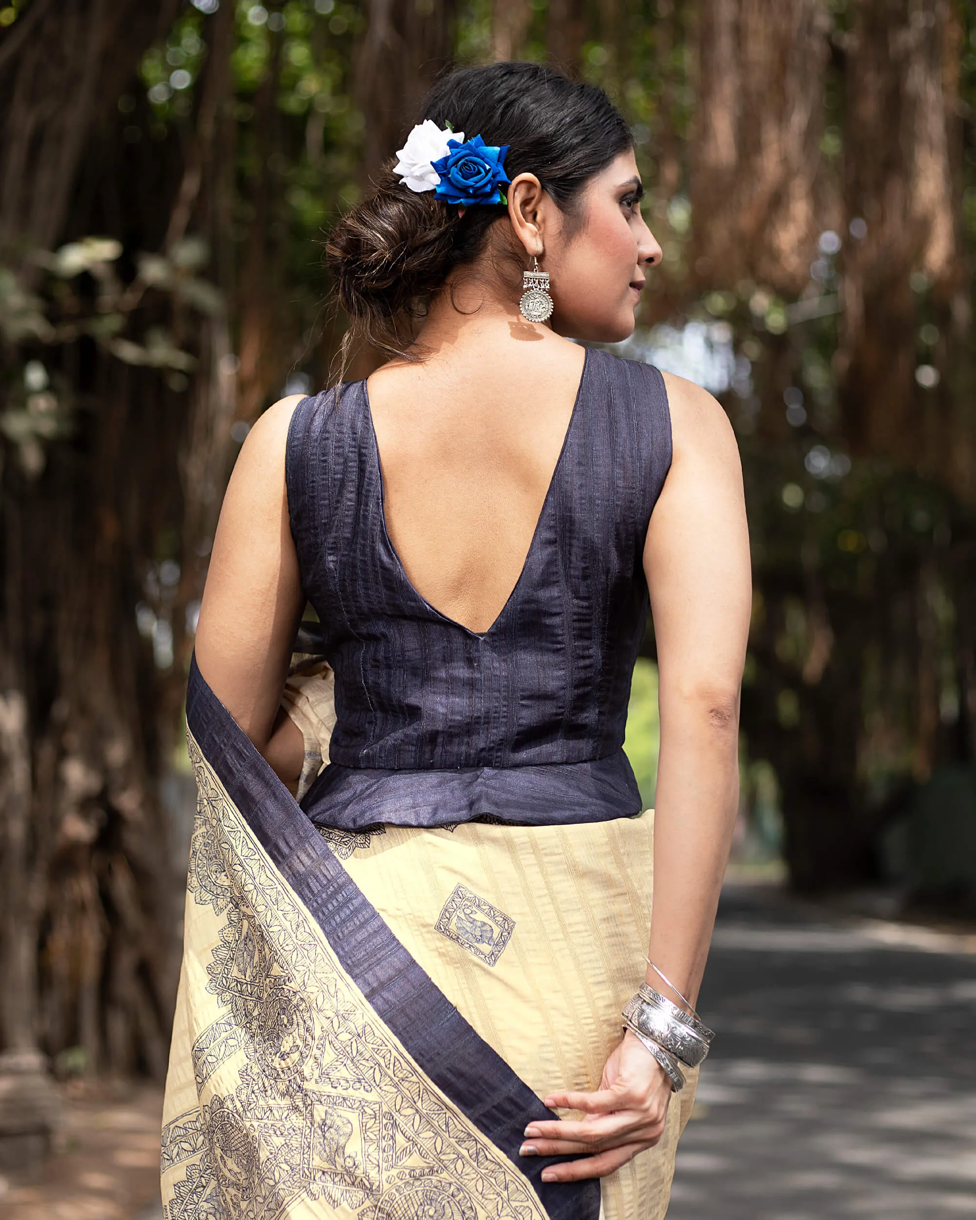 Textured Printed Silk Peplum Blouse