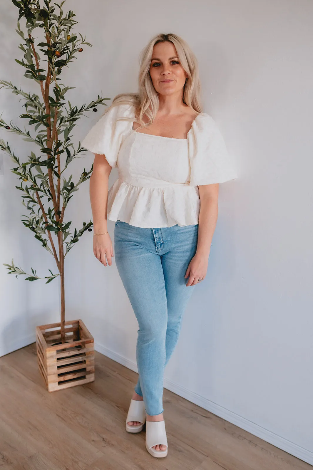 The Bette Balloon Sleeve Jacquard Top