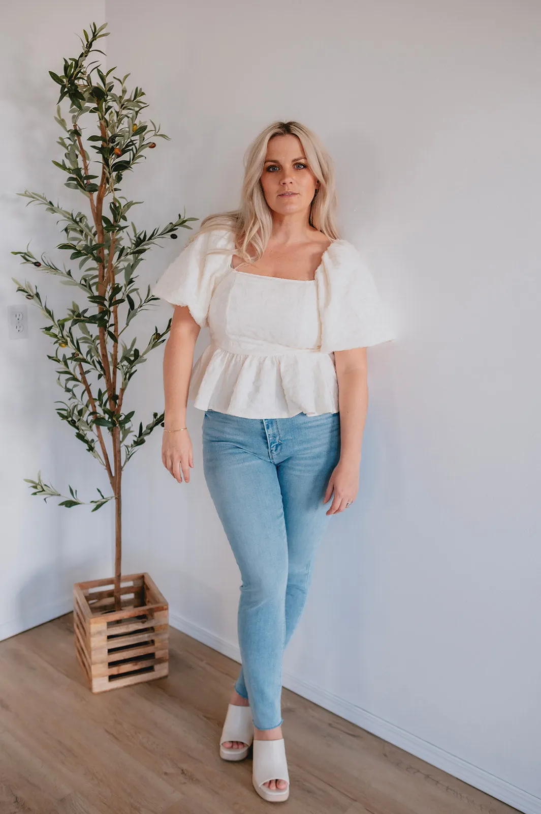 The Bette Balloon Sleeve Jacquard Top