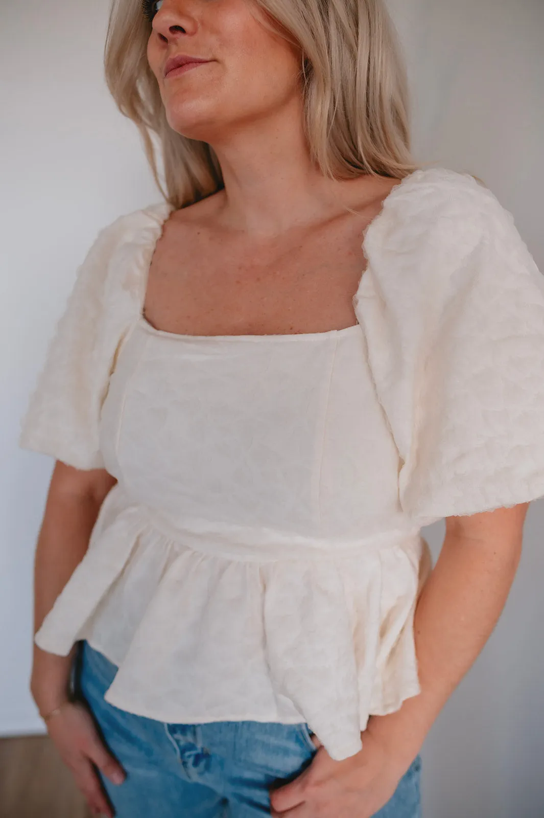 The Bette Balloon Sleeve Jacquard Top