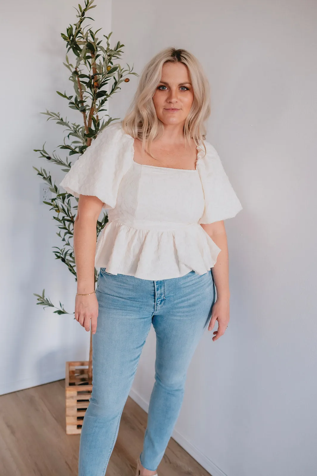The Bette Balloon Sleeve Jacquard Top