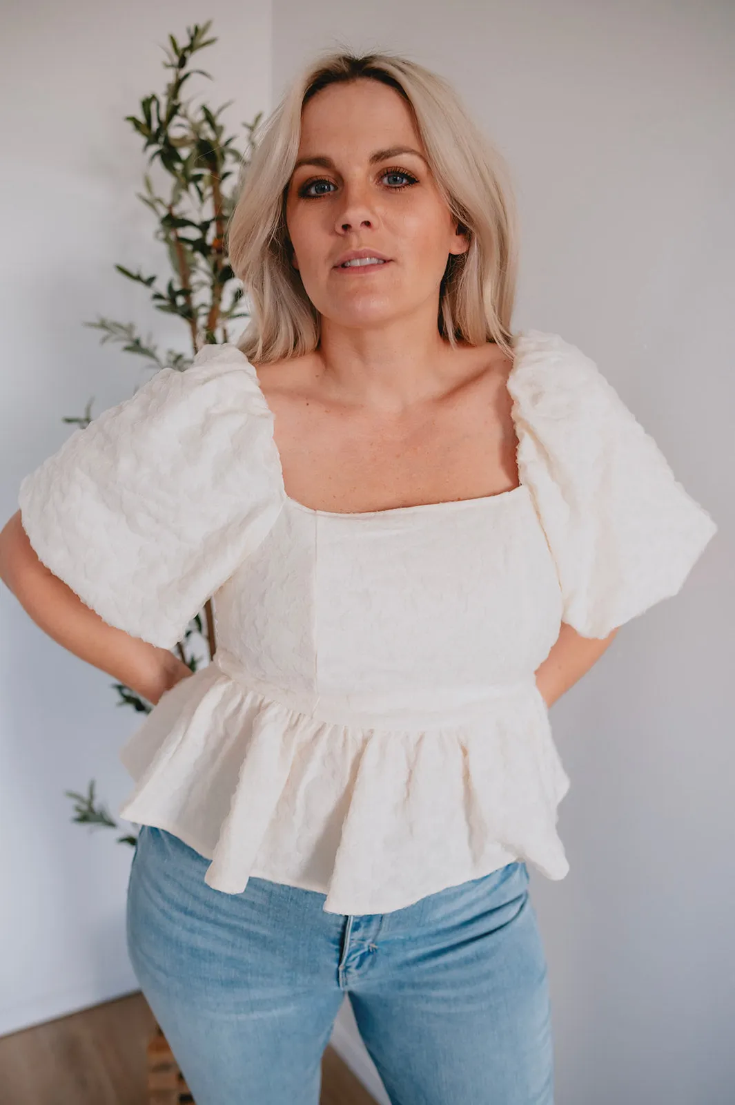 The Bette Balloon Sleeve Jacquard Top