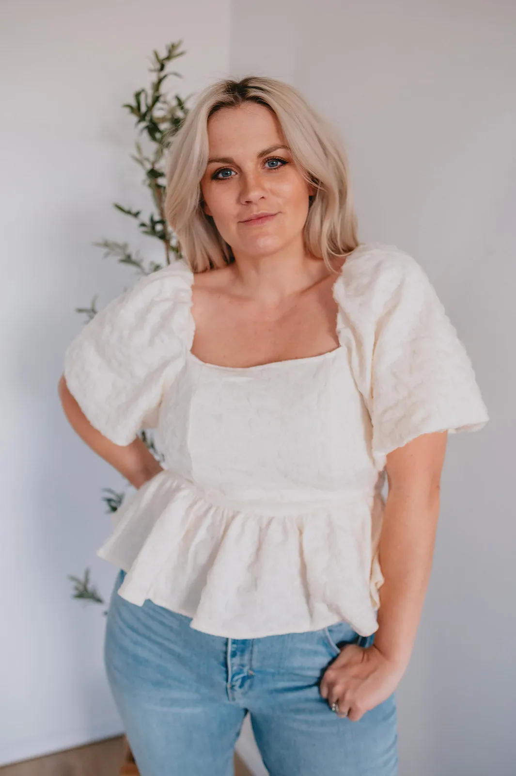 The Bette Balloon Sleeve Jacquard Top