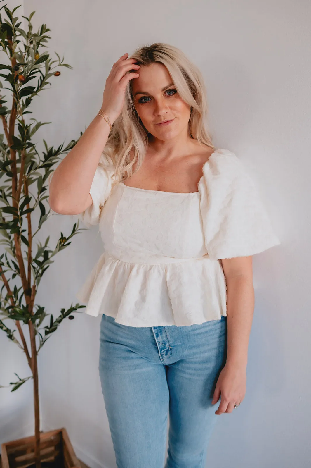 The Bette Balloon Sleeve Jacquard Top