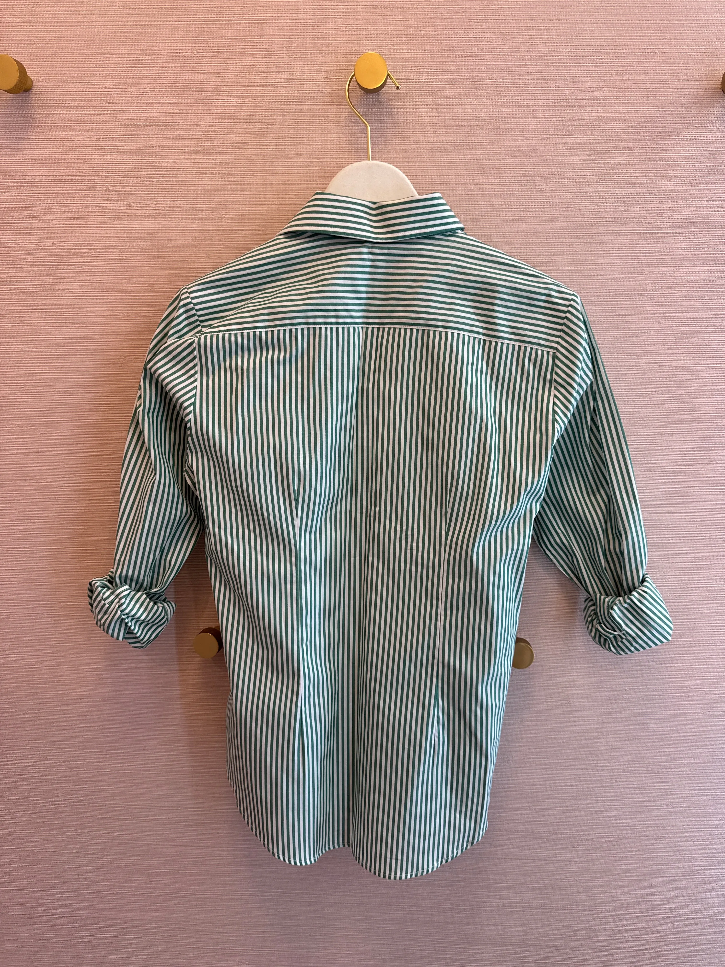 THE SHIRT CUSTOM GREEN STRIPE BLOUSE