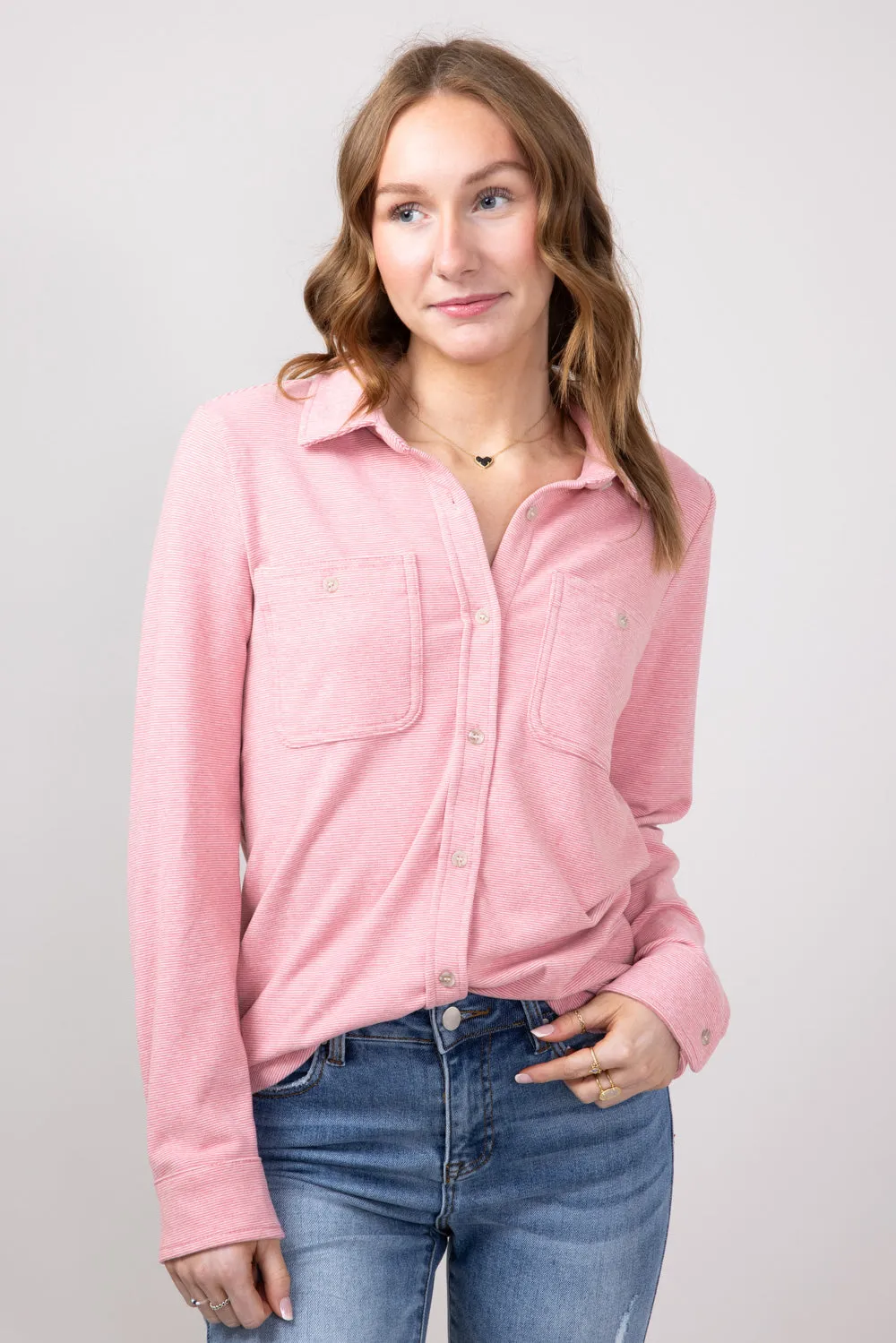 Thread & Supply Lewis Soft Luxe Button Up Shirt for Women in Rose | T1084PVXTS-ROSE