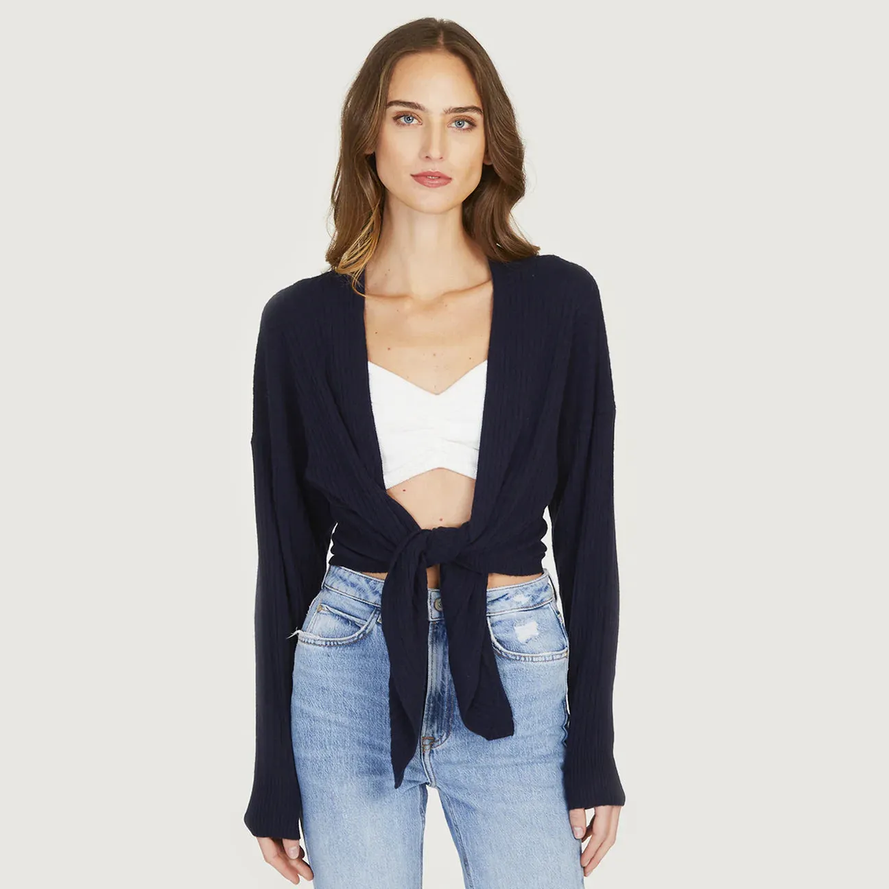 Tie Front Rib Cardigan R11903
